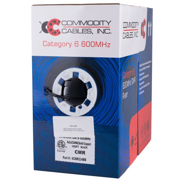 Main product image for 1000 ft. Black CAT 6 23 AWG CMR 600 MHz U/UTP Solid 102-200